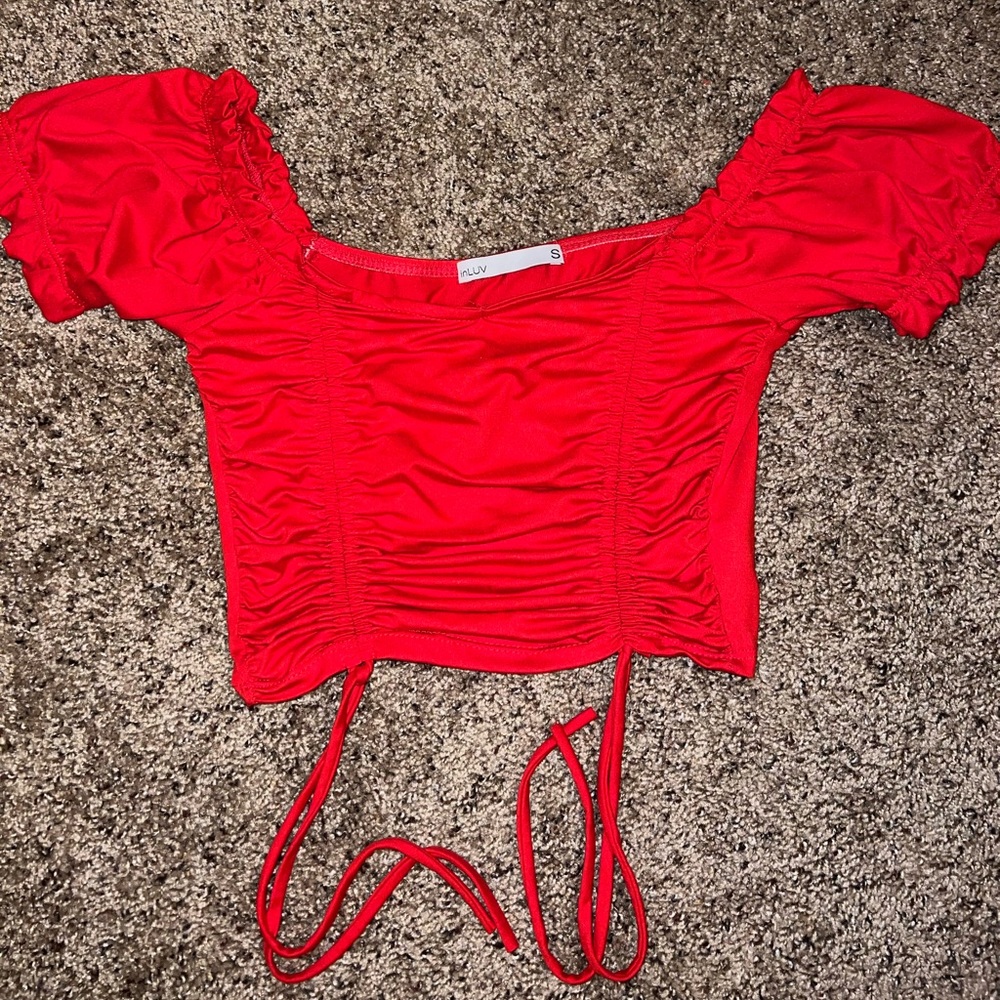 Red Off Shoulder Vacation Cropped Shirt